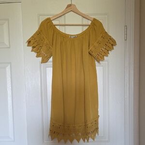 Iris Mustard Yellow Lace Off The Shoulder Mini Dress Size M
